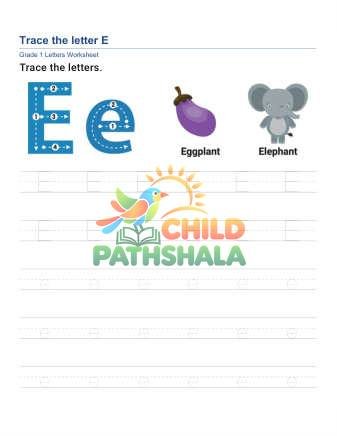 Trace Letter E Worksheet for Grade 1