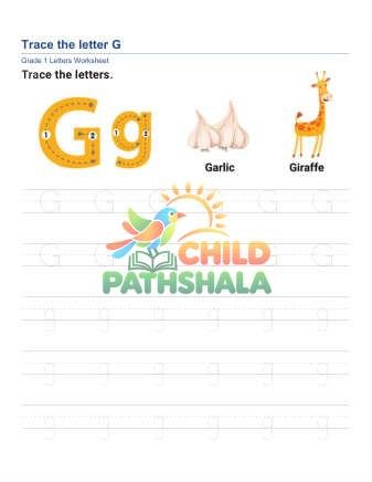 Trace Letter G Worksheet for Grade 1