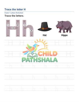 Trace Letter H Worksheet for Grade 1