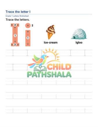 Trace Letter I Worksheet for Grade 1