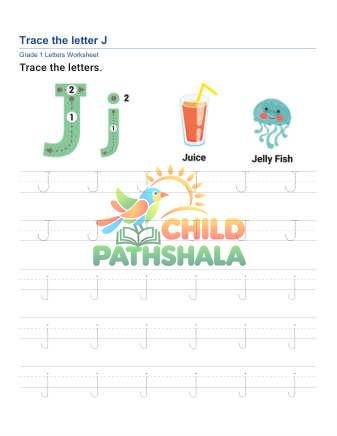 Trace Letter J Worksheet for Grade 1