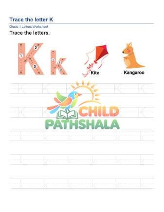 Trace Letter K Worksheet for Grade 1