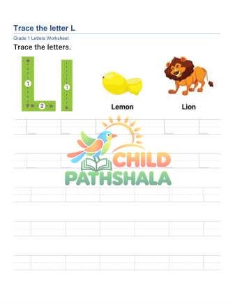 Trace Letter L Worksheet for Grade 1