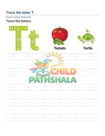 Trace Letter T Worksheet for Grade 1