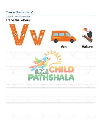 Trace Letter V Worksheet for Grade 1
