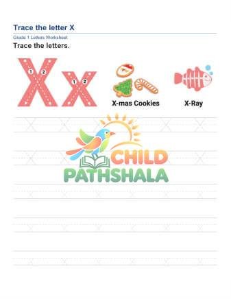 Trace Letter X Worksheet for Grade 1