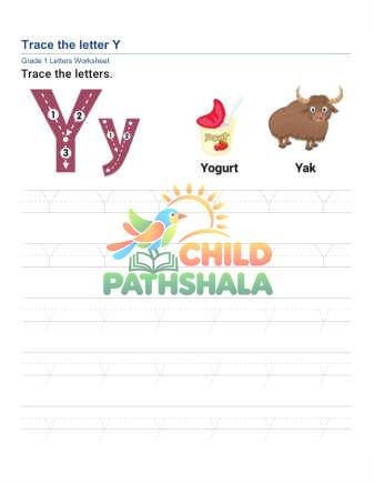 Trace Letter Y Worksheet for Grade 1