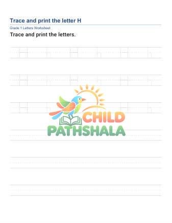 Trace Print Letter H Worksheet for Grade 1