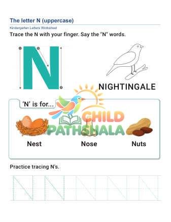 Uppercase Letter N Worksheet for Grade 1