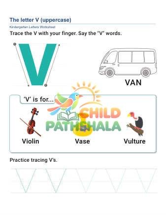 Uppercase Letter V Worksheet for Grade 1