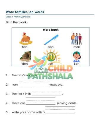 Word Families Worksheet for Grade 1