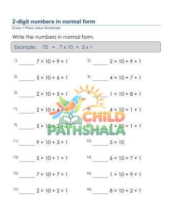 Write Numbers Normal Form E Worksheet for Grade 1