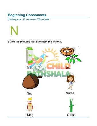 Beginning Consonants Letter N Worksheet for Grade 1