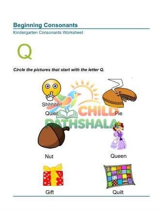 Beginning Consonants Letter Q Worksheet for Grade 1