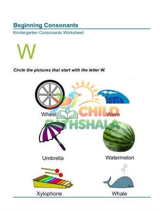 Beginning Consonants Letter W Worksheet for Grade 1
