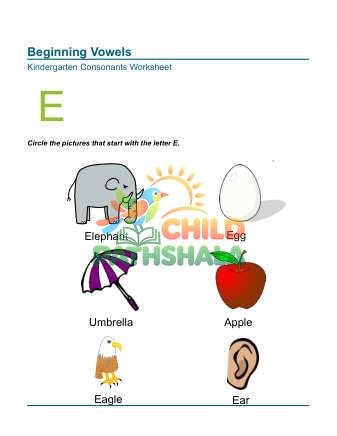 Preview of Beginning Vowels Letter E