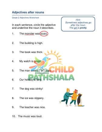 Adjectives Which Follow Nouns A Worksheet for Grade 2