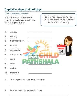 Capitalize Days Holidays A Worksheet for Grade 2
