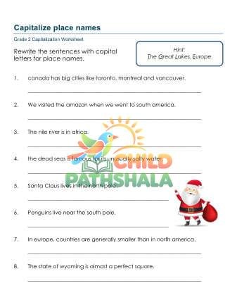 Capitalize Place Names A Worksheet for Grade 2