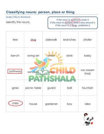 Classify Nouns Person Place Thing B Worksheet for Grade 2