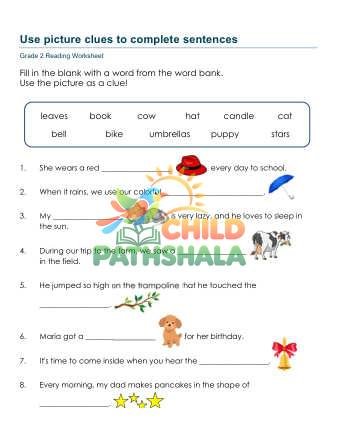 Complete Sentences Picture Clues Worksheet for Grade 2