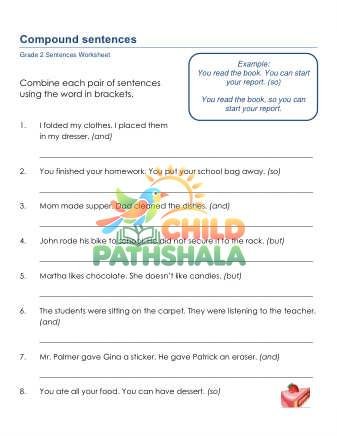 Compound Sentences A Worksheet for Grade 2