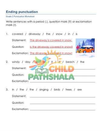 Ending Punctuation B Worksheet for Grade 2
