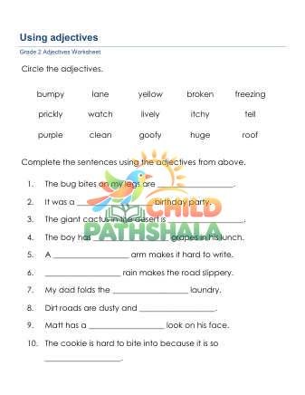 Grammar Worksheet Grade 2 Adjectives Sentences 1 Worksheet for Grade 2