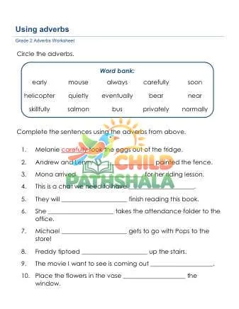 Preview of Grammar Worksheet Grade 2 Adverbs Sentences