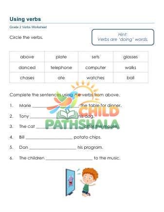 Grammar Worksheet Grade 2 Verbs Sentences 0