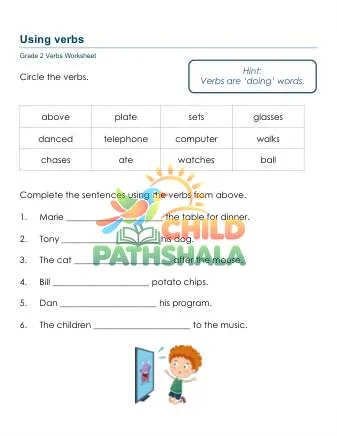 Preview of Grammar Worksheet Grade 2 Verbs Sentences