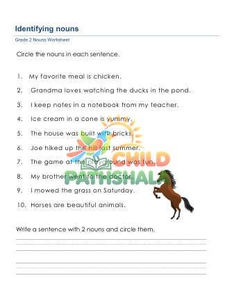 Grammar Worksheet Identify Nouns Sentences 1 Worksheet for Grade 2