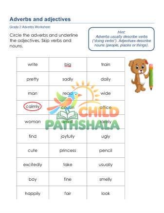 Identify Adverbs Adjectives B Worksheet for Grade 2