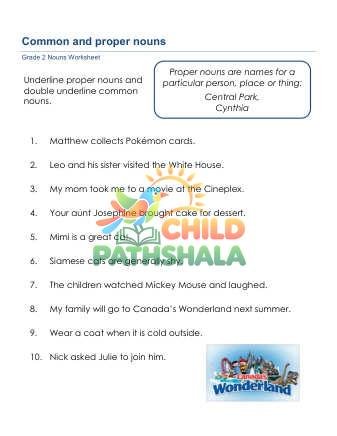 Nouns C Worksheet for Grade 2