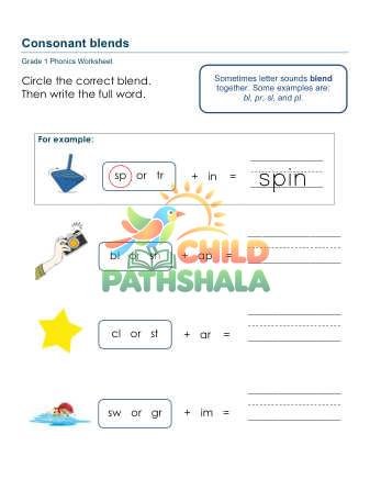 Consonant Blends Vpg Worksheet for Grade 1