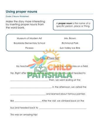 Proper Nouns A Worksheet for Grade 2
