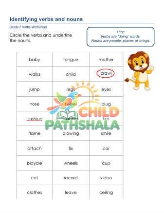Verbs Nouns B Worksheet for Grade 2