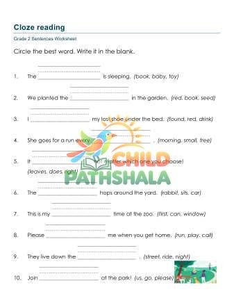 Cloze Reading Sentences Pfs Worksheet for Grade 2