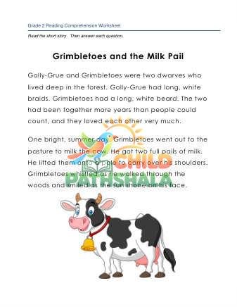 Story Grimbletoes And The Milk Pail Worksheet for Grade 2