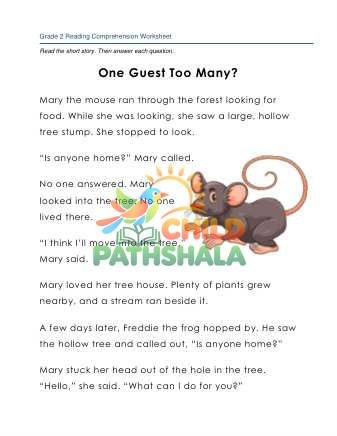 Story One Guest Too Many Worksheet for Grade 2