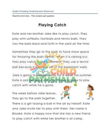 Story Playing Catch Worksheet for Grade 2