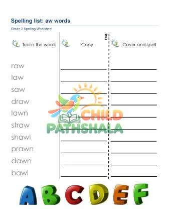 Preview of Spelling List Aw Words