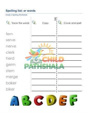 Preview of Spelling List E R Words