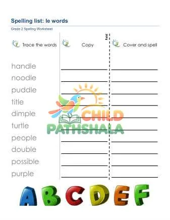 Preview of Spelling List Le Words