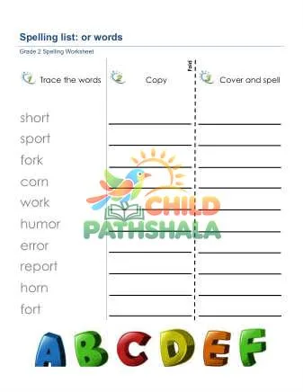 Preview of Spelling List Or Words