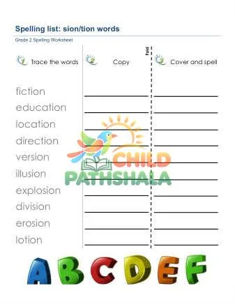 Preview of Spelling List Sion Tion Words
