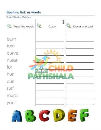 Preview of Spelling List Ur Words