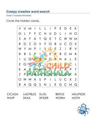 Preview of Creepy Crawlies Word Search Uppercase