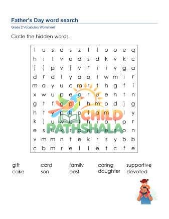 Fathers Day Word Search Lowercase Worksheet for Grade 2