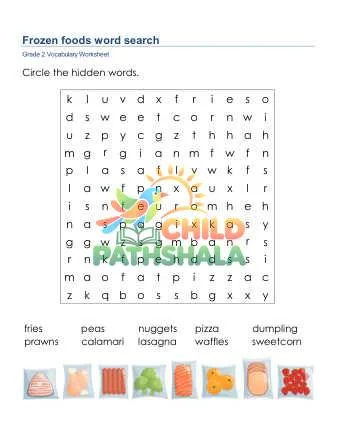 Preview of Frozen Foods Word Search Lowercase